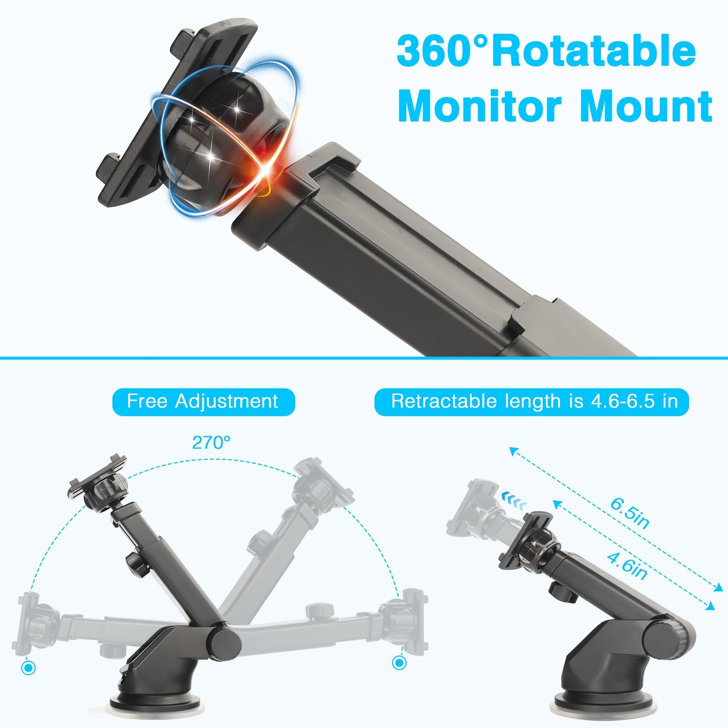 Gonifeto Backup Camera Monitor Mount - Windshield Suction Cup Mounting Bracket, Rear View Camera Screen Display for Rvs, Dashboard Holder
