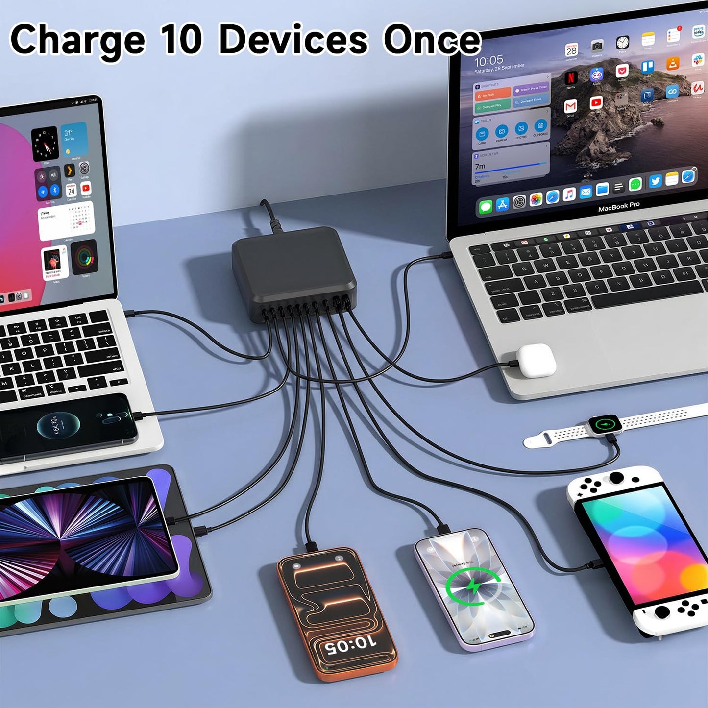 1000W USB C Charger Block,10 Port USB C Charging Station GaN Type C Charger Block,PD 140W Laptop Fast Charger Adapter with 8 USB-C Ports and 2 USB-A