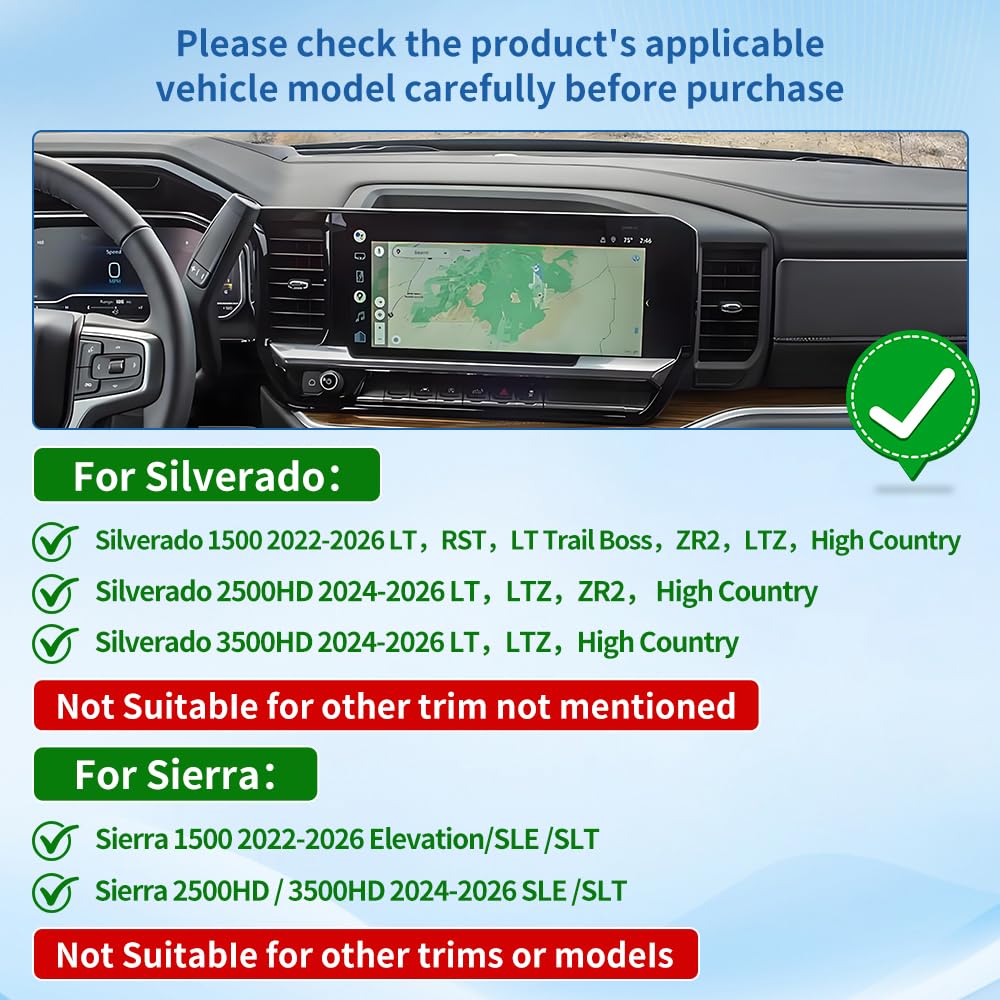 Car Phone Holder Center Console Organizer For Chevrolet Silverado 1500 2022-2026?2500HD 3500HD 2024-2026?GMC Sierra 1500 2022-2026?13.4" Screen?Auto