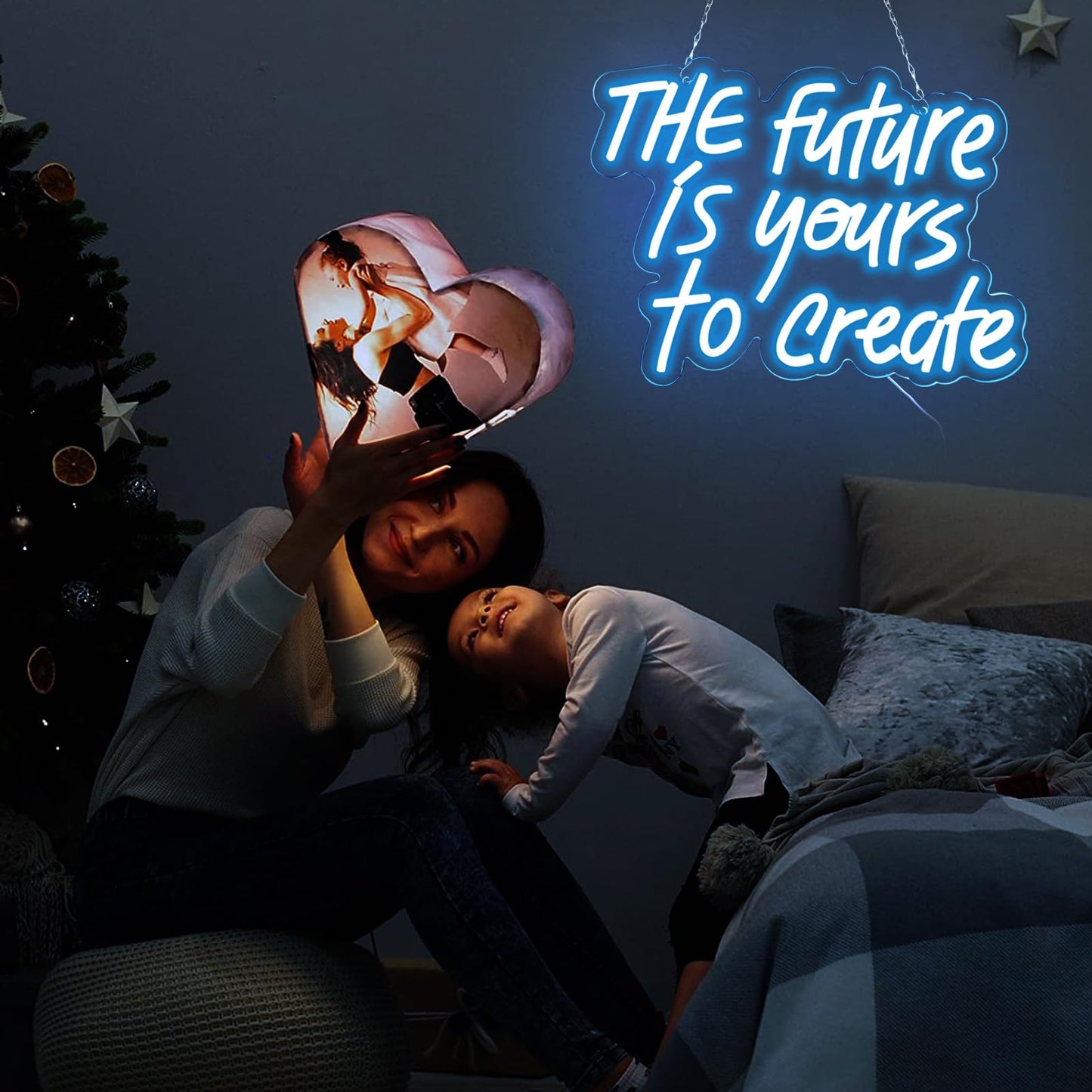 WonderfulLife The Future is Yours to Create Neon Sign for Wall Decor Suitable for Office Man Cave or Bedroom,Fresh Azure Letters Lights can Calm Your