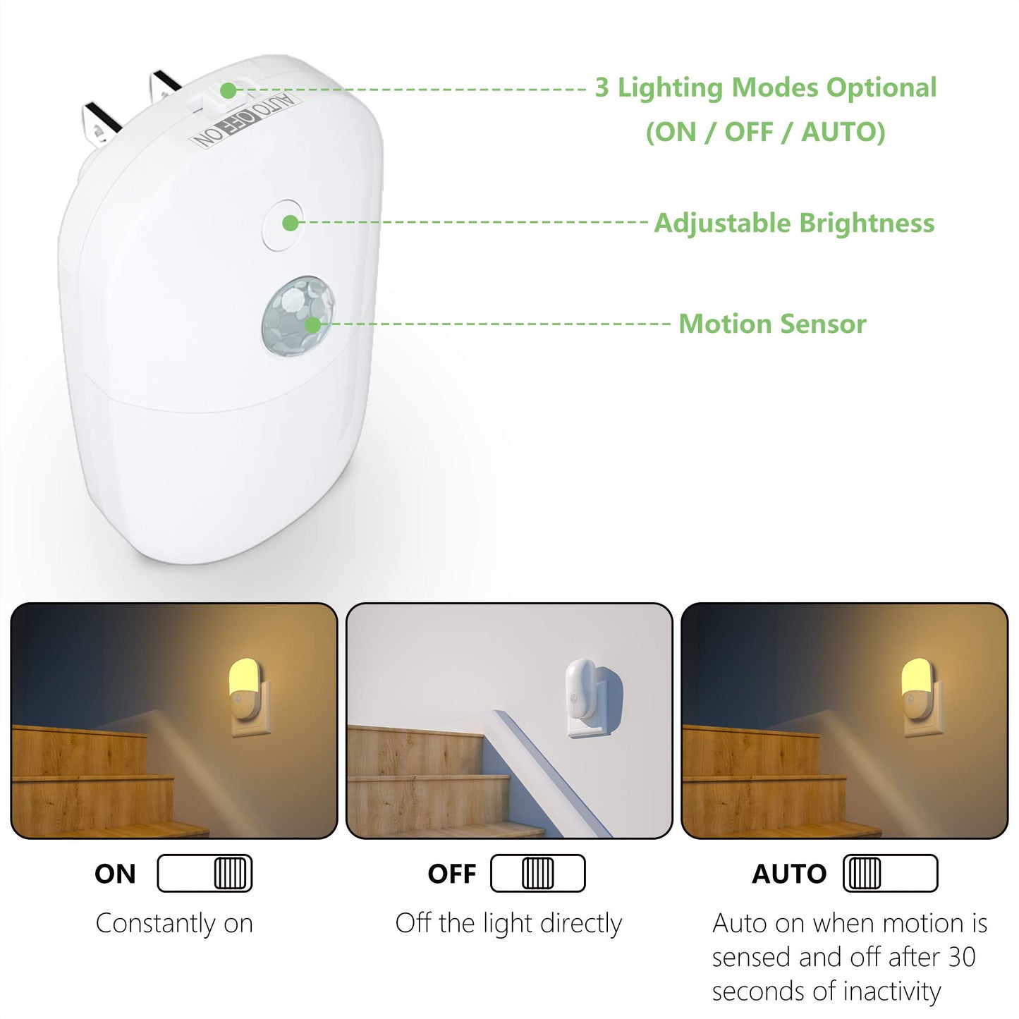 MAZ-TEK Plug in Motion Sensor Dimmable Night Light, Soft Warm White LED Nightlight with Dusk to Dawn Motion Sensor, Adjustable Brightness for Bedroom