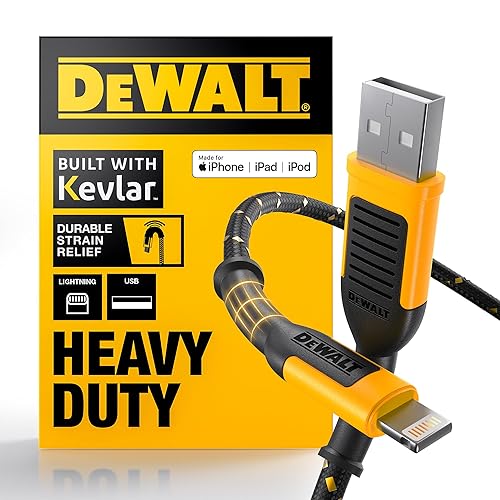 DEWALT Heavy Duty USB to Lightning Cable [Apple MFiCertified] Durable iPhone Charger, Lightning Cables, Fast Charging iPhone Charger Cord Compatible…