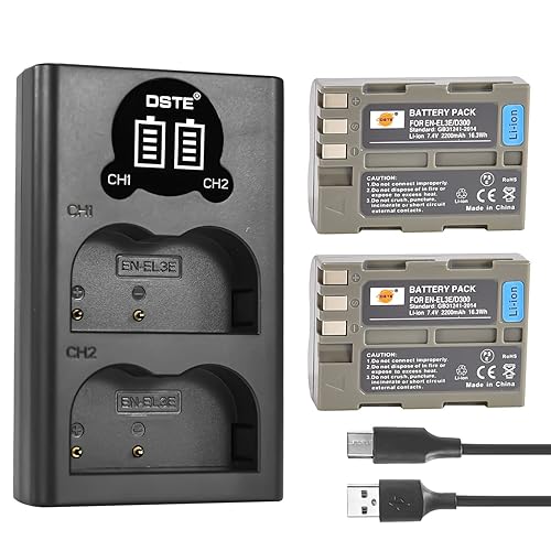 DSTE 2 x EN-EL3E Battery + Dual USB Charger Compatible with Nikon D70 D70S D80 D90 D100 D200 D300 D300S D700 Digital Camera