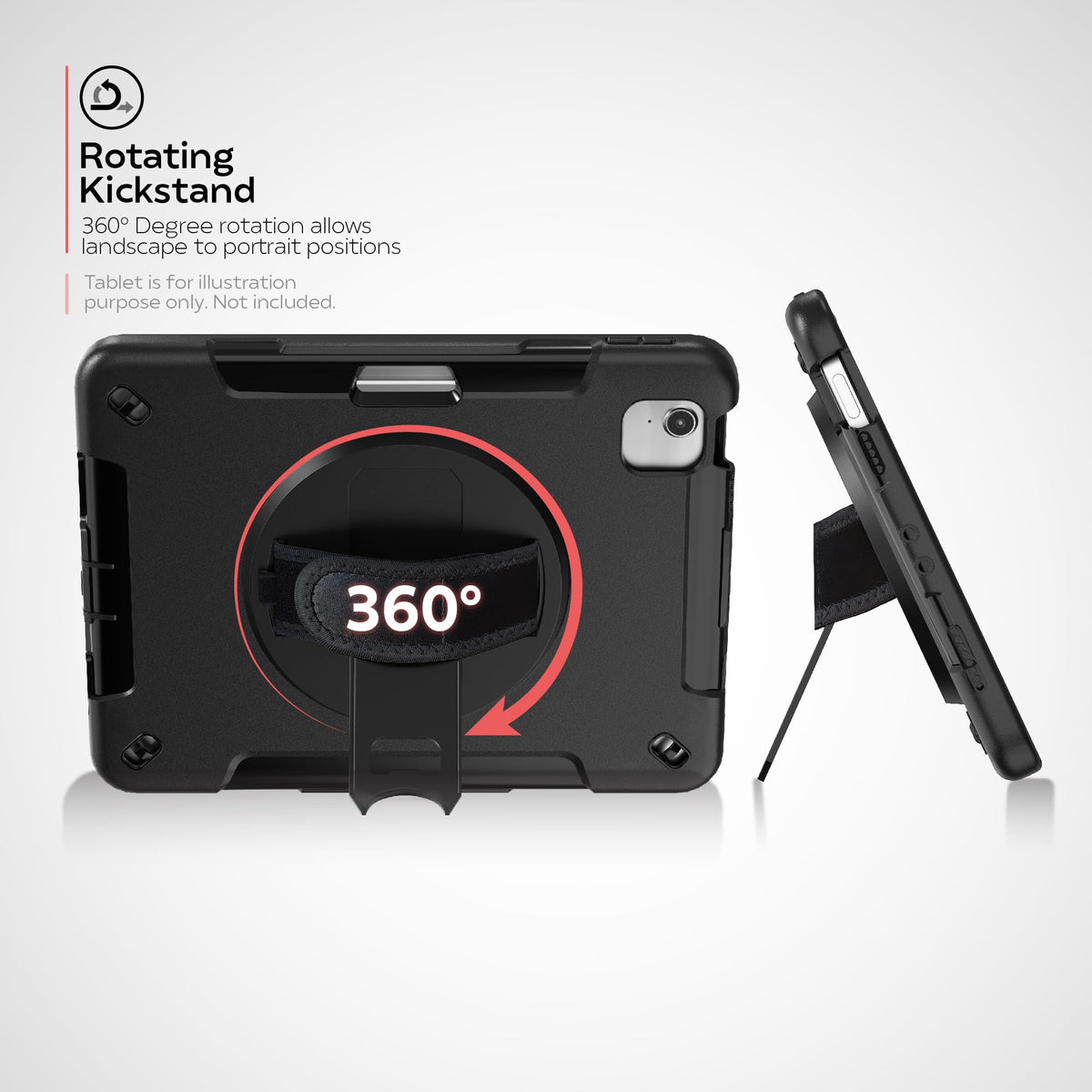 Durable Case for iPad Air 11" 2024 with Built in 360° Rotatable Grip Kickstand - Black - (PAD-PCGKAIR11)