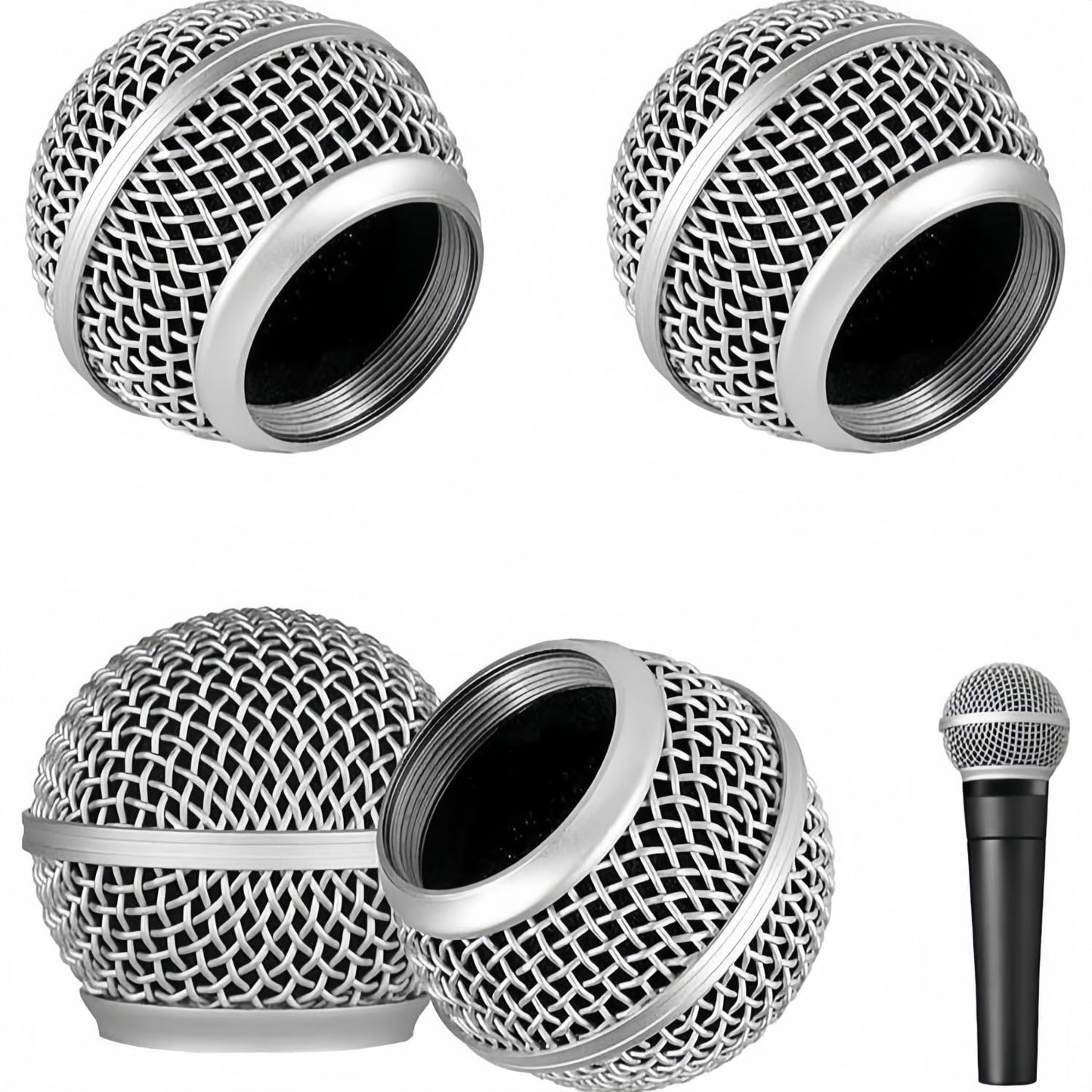 4 PCS Replacement Grilles for Shure Wired and Wireless SM58, Beta58A, SV100 Microphones, Microphone Grille Ball with Inner Foam, Steel Mesh Microphone