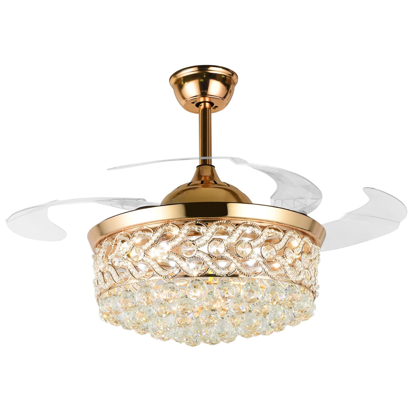 A Million 42" Crystal Fandelier Modern Ceiling Fan with Light Retractable Blades 3 Speeds 3 Colors with Remote Control, Silent Motor and LED Kits