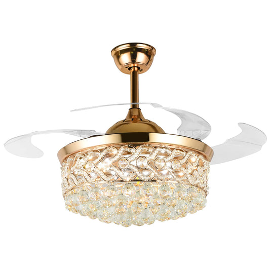 A Million 42" Crystal Fandelier Modern Ceiling Fan with Light Retractable Blades 3 Speeds 3 Colors with Remote Control, Silent Motor and LED Kits