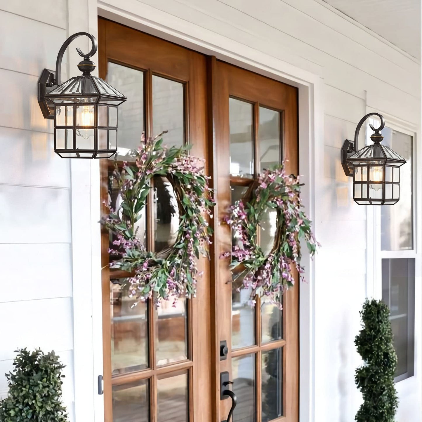 Milaii Copper Bronze Outdoor Wall Lights, 13.4" H Vintage Exterior Lantern Light Fixture Anti-Rust Waterproof Wall Mount Lamp with Clear Glass E26