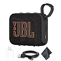 JBL Go 4 Portable Bluetooth Speaker, Built-in Battery, Waterproof and Dustproof - Black (JBLGO4BLKAM) + USB-C Adapter + Microfiber Cloth