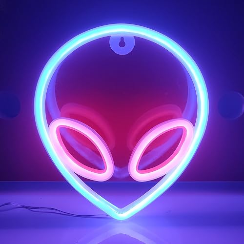 JYWJ Alien Neon Light,USB or 3-AA Battery Powered Neon Signs,LED Desktop Wall Decoration,Various Parties,Decoration Of Business Premises(Blue+Pink)