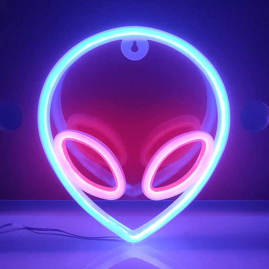 JYWJ Alien Neon Light,USB or 3-AA Battery Powered Neon Signs,LED Desktop Wall Decoration,Various Parties,Decoration Of Business Premises(Blue+Pink)