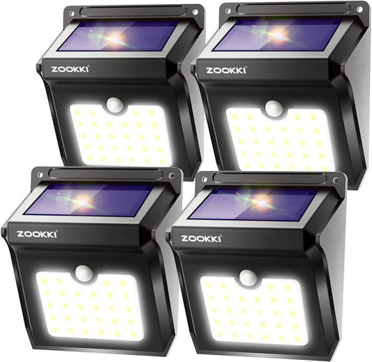 ZOOKKI Solar Outdoor Lights -120° Illumination Solar Motion Sensor Lights Outdoor - IP65 Waterproof Wireless Security Outdoor Solar Powered Lights