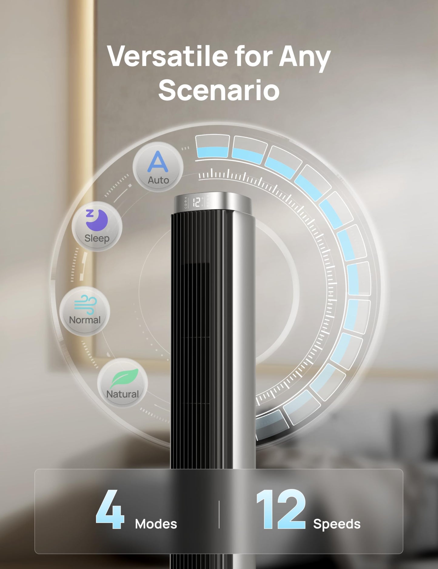 DREO Smart 42'' Tower Fan for Bedroom, 12 Speeds, 20dB Quiet Standing Fan