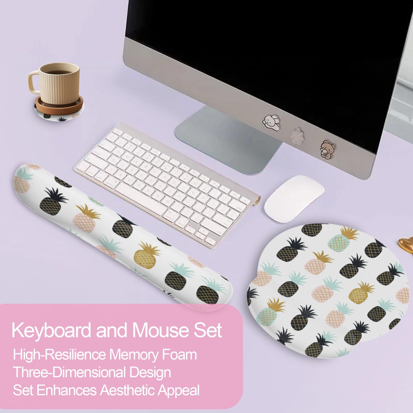Abstract Tropical Pineapple Fruit Keyboard Wrist Rest Pad and Mouse Pad Wrist Support Set,3-in-1 Ergonomic Mouse Pad with Non-Slip Rubber Base