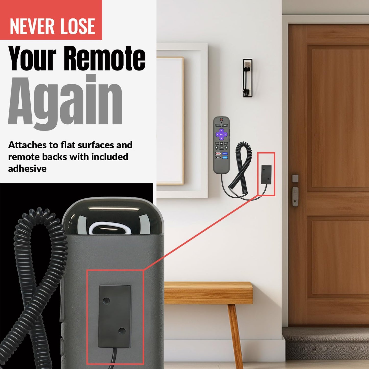 Universal Coiled Security Cable Bulk Pricing Available - Remote Control Tether Security Cable Leash with Hook and Loop Fastener Tape and Double-Sided