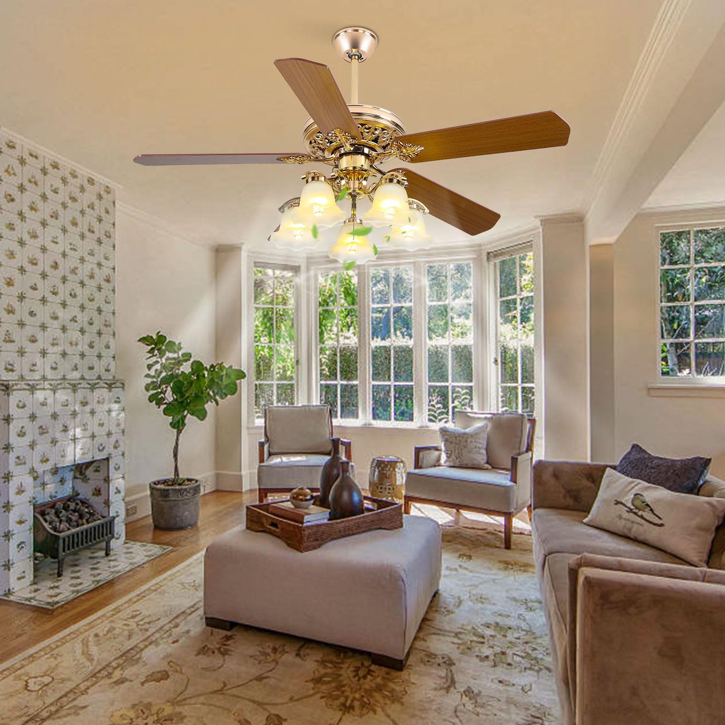 REBaiYU 52 Inch Rose Gold Ceiling Fan with Remote Control for Living Room
