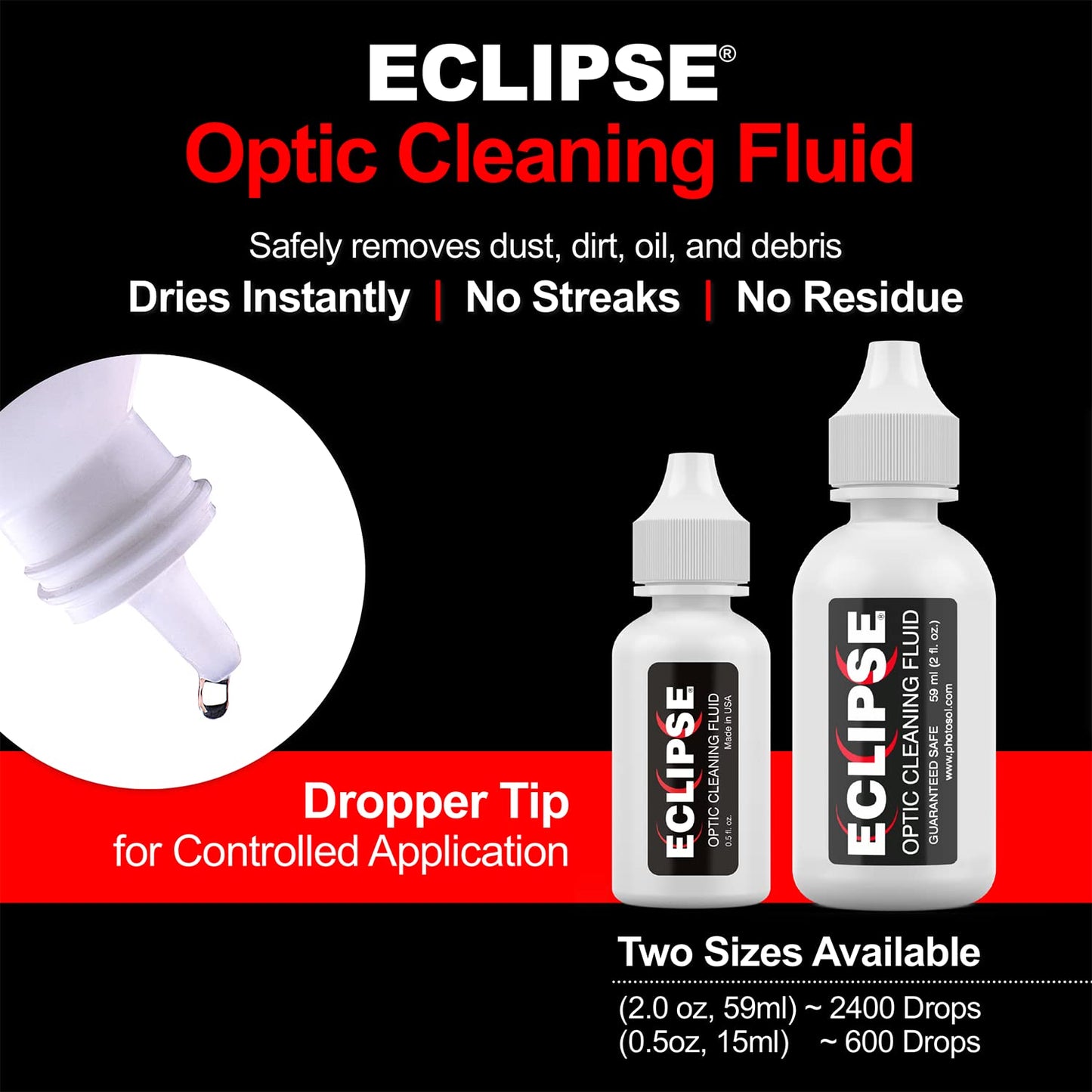 Eclipse Optic Cleaning Solution - Camera Lens and Digital Sensor Cleaner Fluid - Works with All Cameras, Binoculars, and Other Optical Products