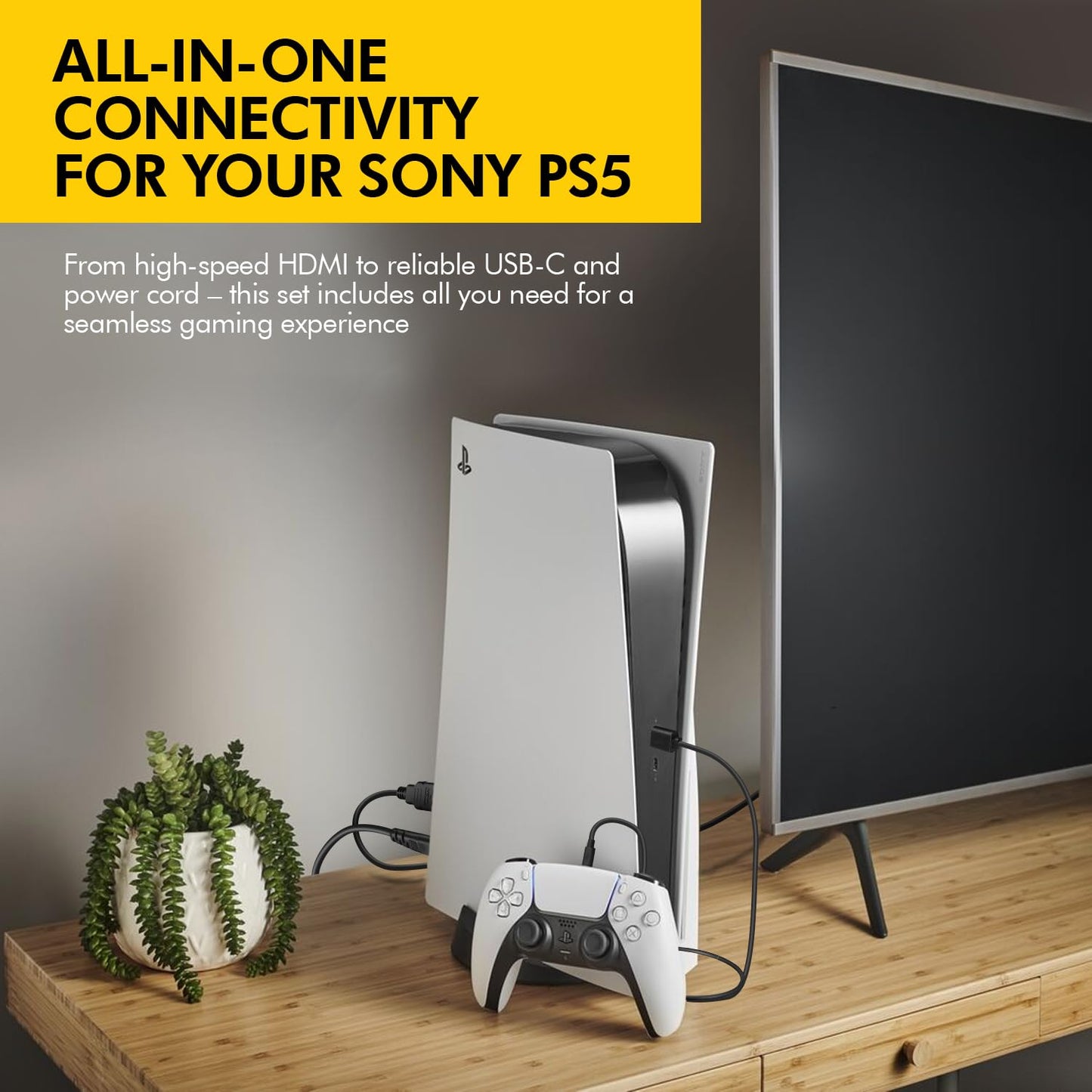 BRENDAZ PS5 Compatible Set of Cables - HDMI 8K Cable - USB C Cable - Power Cord Compatible with Sony PS5, PlayStation 5 Gaming Console, Dual Sense