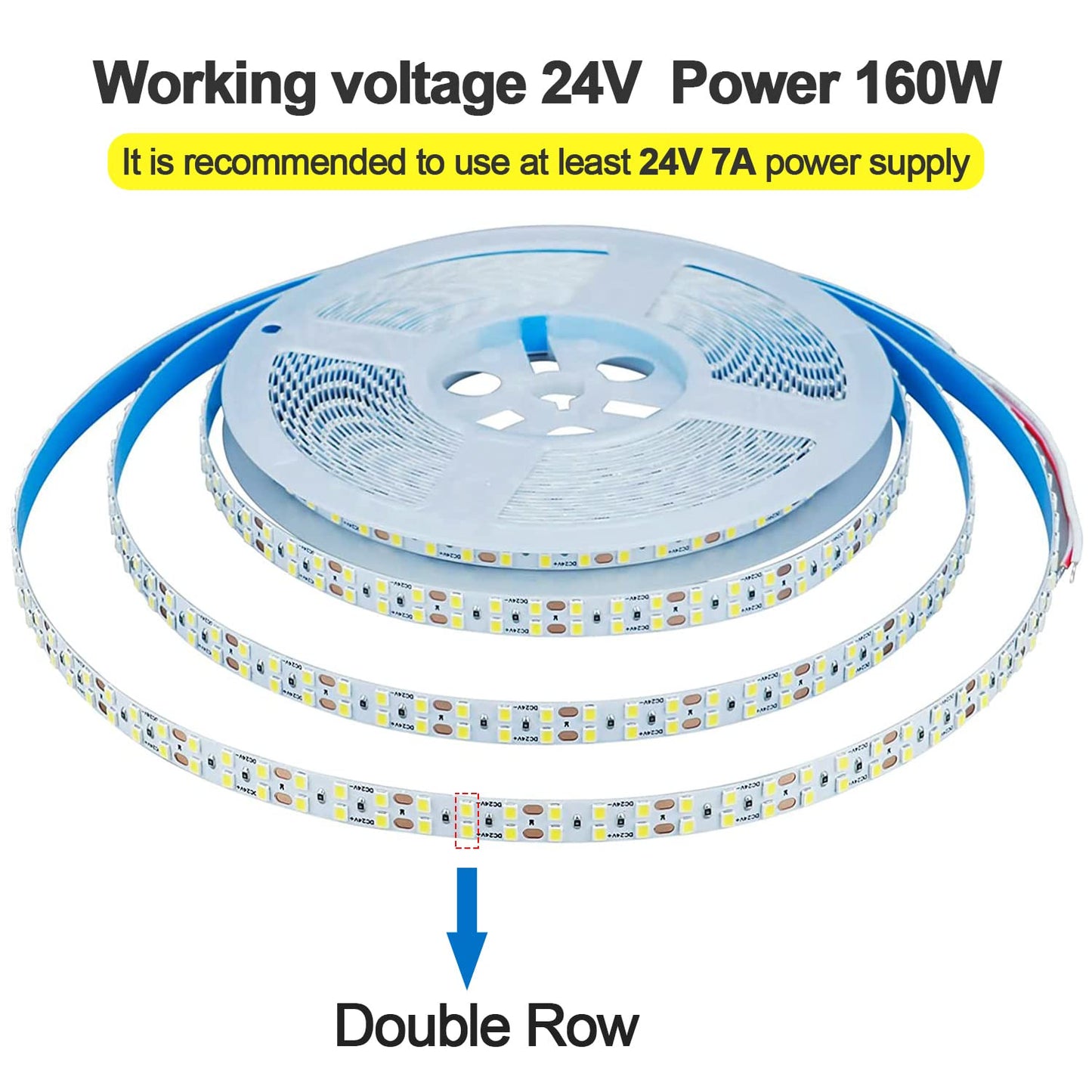 KXZM 24V 32.8ft(10M) Double Row LED Strip Light Natural White 4000K 2400LEDs 2835SMD 160W High Brightness 11000LM No-Waterproof IP20 Flexible Ribbon
