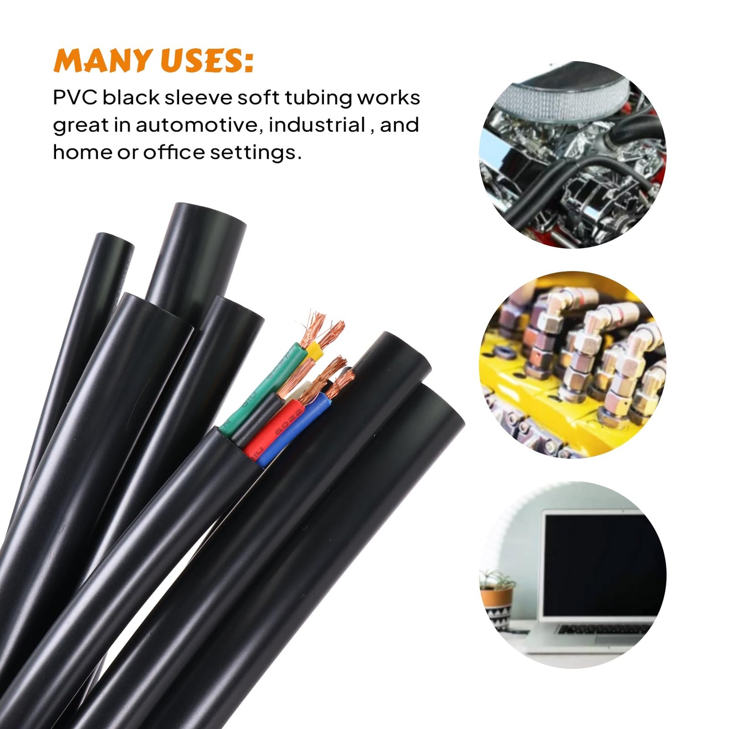 SUNNAREPOON Black Wire Harness Tubing, Car Unshrinkable Insulation Cord Sleeve for Wire Shielding Sheathing Organizer/Protection/Covering (1/4''(7MM)