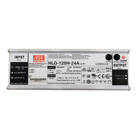 MEAN WELL LED Driver Single Output Switching Power Supply 120 Watt 24V @ 5A A Model, 120 Watt - HLG-120H-24A