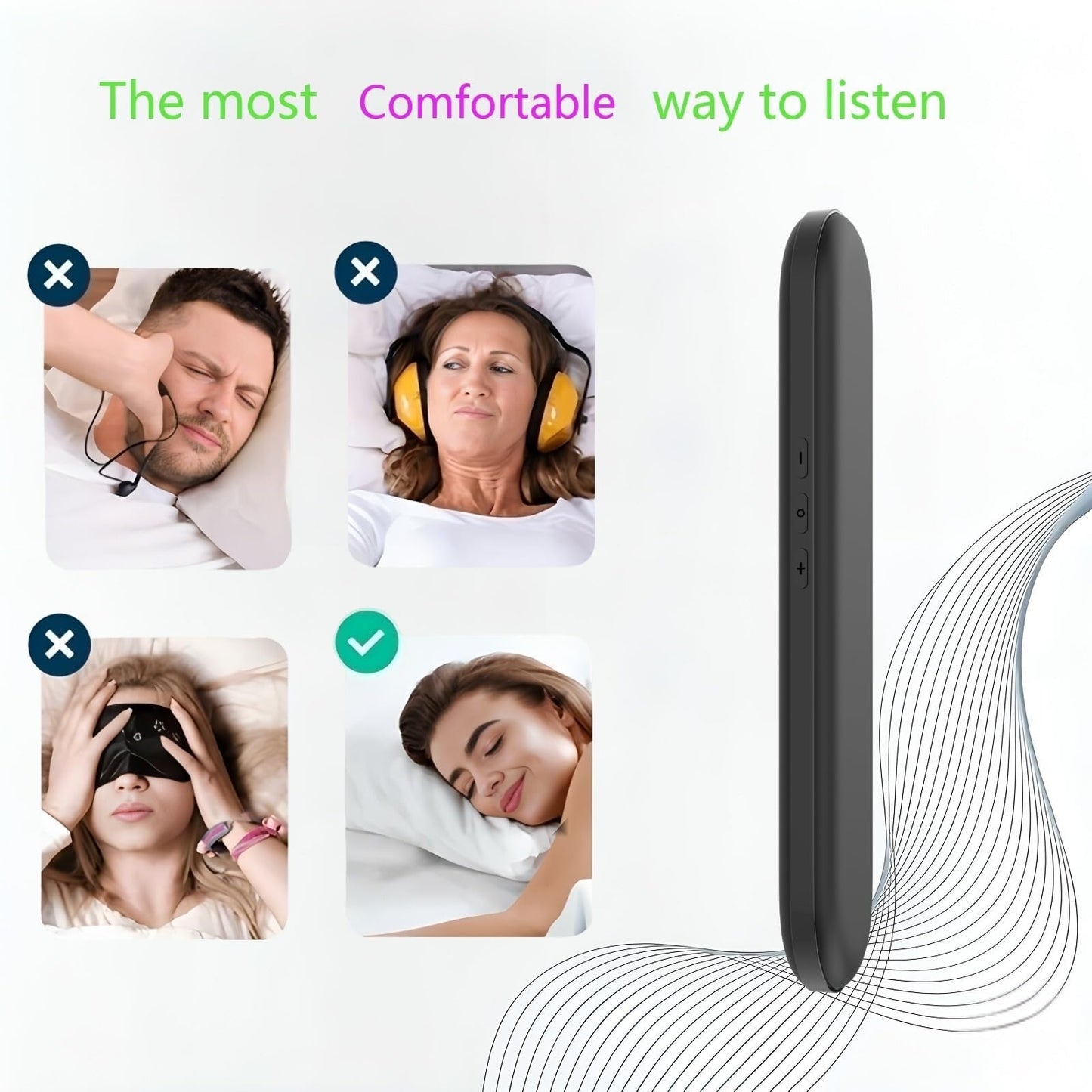 Frinjoy Private Mini Under Pillow Speaker Bluetooth for Sleeping, Portable Bone Conduction Technology with Volume Control/TF Function, Wireless White