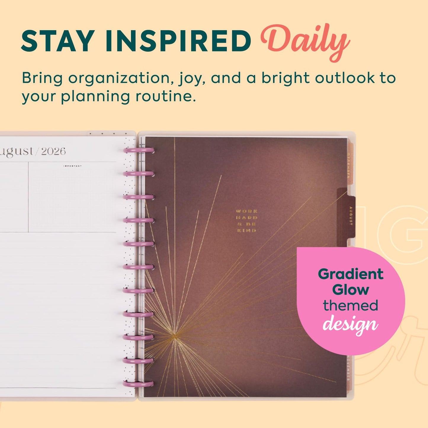 Happy Planner Disc-Bound Academic Planner July 2025 - June 2026 Daily, Weekly and Monthly - 3 Bonus Months, 9.25" x 7", Dashboard Layout, Pastel