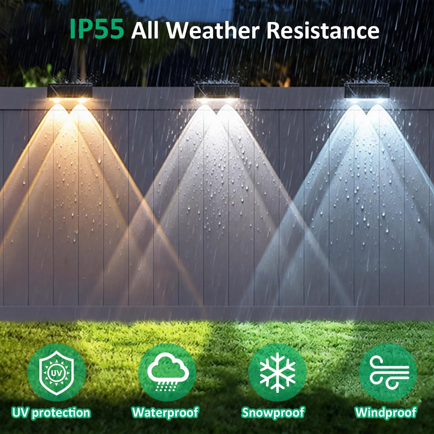 Srtyuo Solar Fence Lights Outdoor - 3 Color Modes(3000K/4000K/6000K), IP55 Waterproof Solar Lights, Fence Light Solar Powered for Outside, Backyard