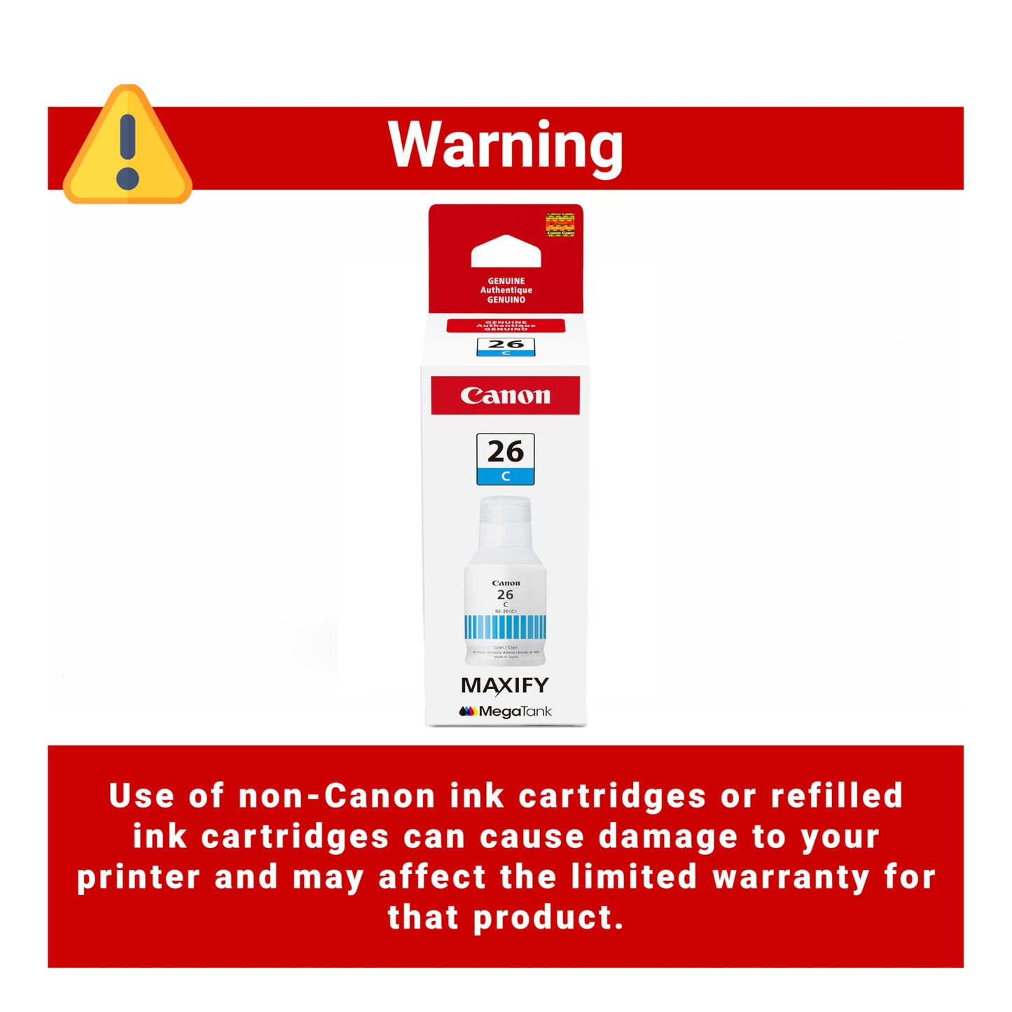Canon GI-26 Genuine Pigment Cyan Ink Bottle, Compatible with MegaTank GX7120, GX6120, GX5120, GX6020, GX7020, GX6021, GX7021, GX5020, GX4020,