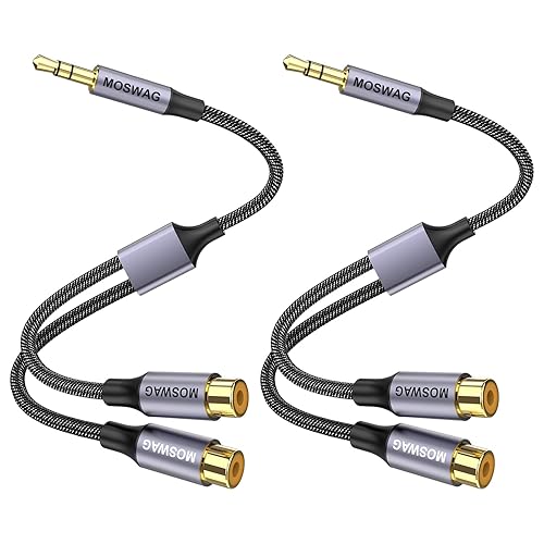 MOSWAG 3.5mm to Dual RCA Audio Cable 2 Packs,3.5mm Male to 2 RCA Female Headphone Jack to RCA Stereo Audio Adapter Compatible with Headphones,Home