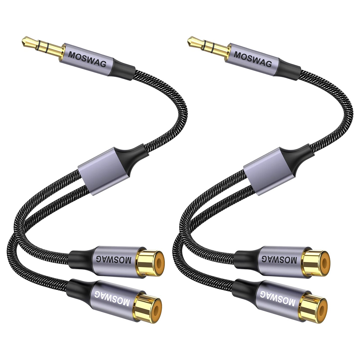 MOSWAG 3.5mm to Dual RCA Audio Cable 2 Packs,3.5mm Male to 2 RCA Female Headphone Jack to RCA Stereo Audio Adapter Compatible with Headphones,Home