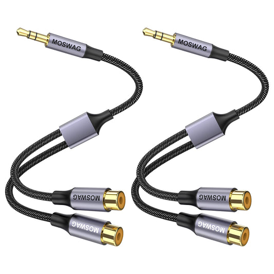 MOSWAG 3.5mm to Dual RCA Audio Cable 2 Packs,3.5mm Male to 2 RCA Female Headphone Jack to RCA Stereo Audio Adapter Compatible with Headphones,Home