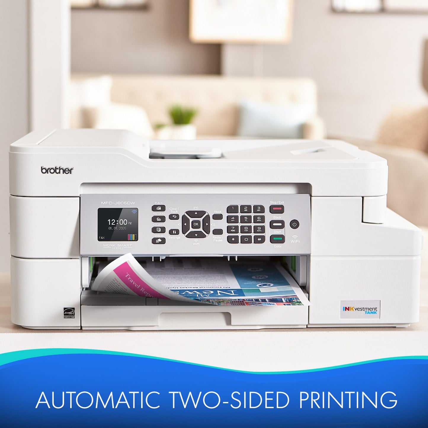 Brother MFC-J805DW INKvestmentTank Color Inkjet All-in-One Printer with Mobile Device and Duplex Printing with Up to 1-Year of Ink in-Box, White, One