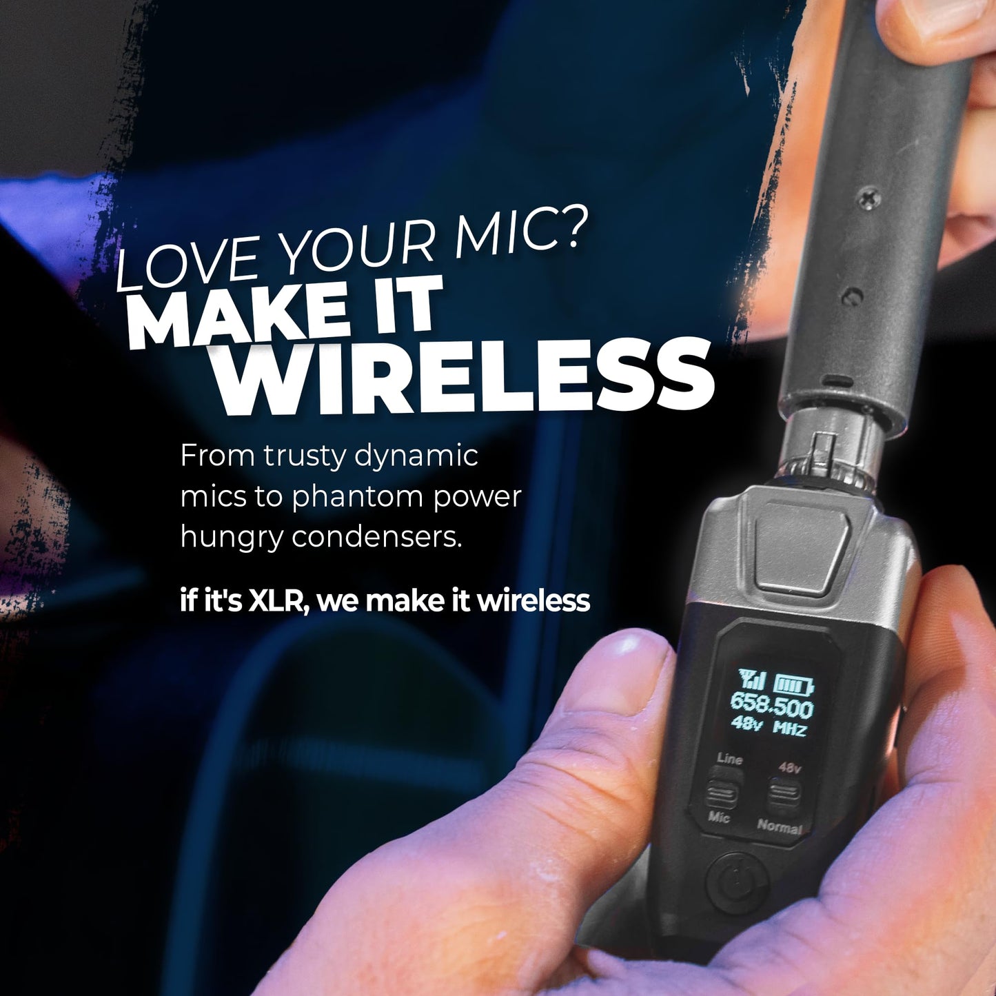 AirSync Wireless XLR Transmitter Receiver System- Dynamic & Condenser Microphones, 150ft Range, Triple Click Mute, 8Hr Battery, 13 Systems