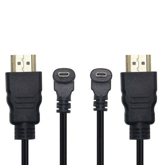 Micro HDMI Male to HDMI Male 50CM 90 Degree Angle Adapter (2Pack - Up & Down Angle) - Supports 3D, 4K, 1080P, Ethernet, Audio Return