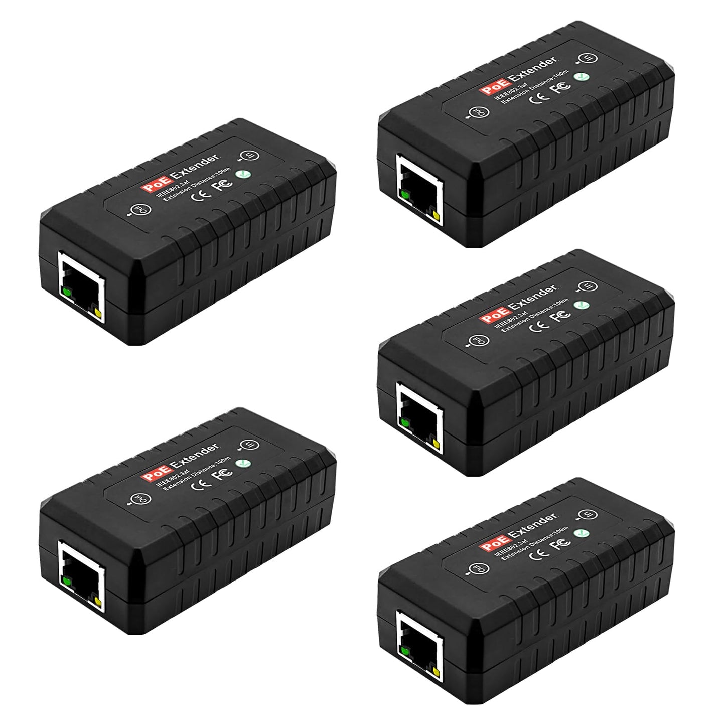 5-Pack PoE Extender Kit - 1-Channel Ethernet Passthrough Switch, for 10/100Mbps Networks, Complies with IEEE 802.3af, Supports Daisy Chaining up