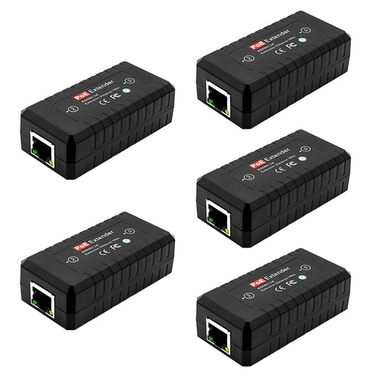 5-Pack PoE Extender Kit - 1-Channel Ethernet Passthrough Switch, for 10/100Mbps Networks, Complies with IEEE 802.3af, Supports Daisy Chaining up