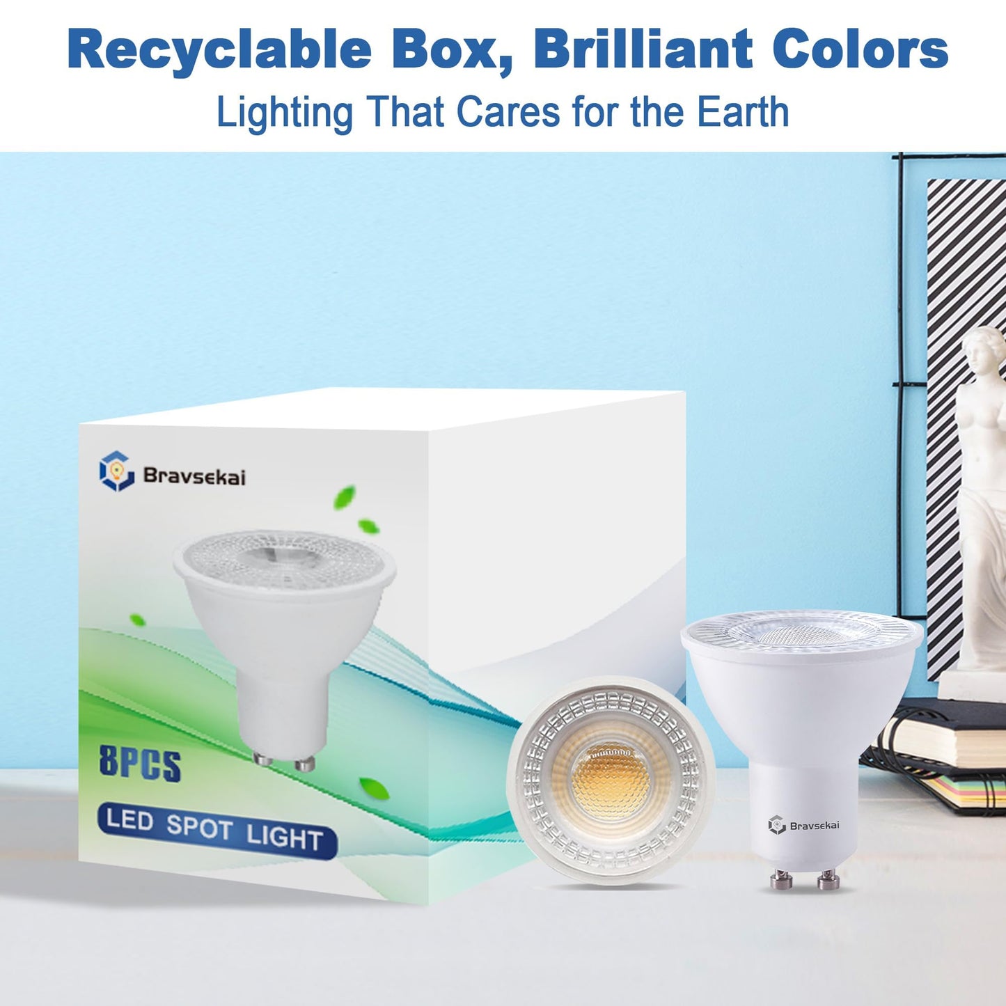 Bravsekai 8 Packs GU10 LED Bulbs 6500K Natural White