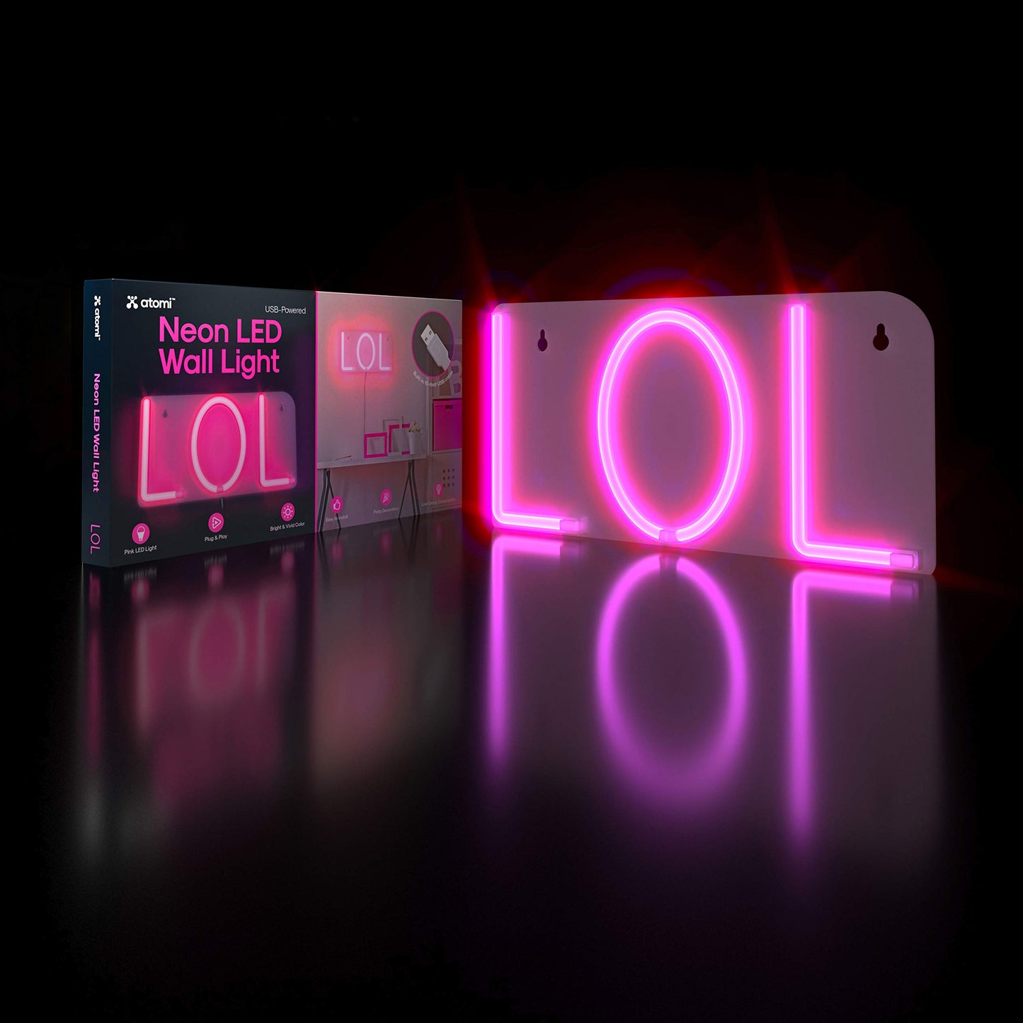 Atomi Smart Neon LED Light I Decorative Wall Art for Bedrooms, Bars & DIY Designs I USB Powered, 10 ft Cord - LOL -Pink