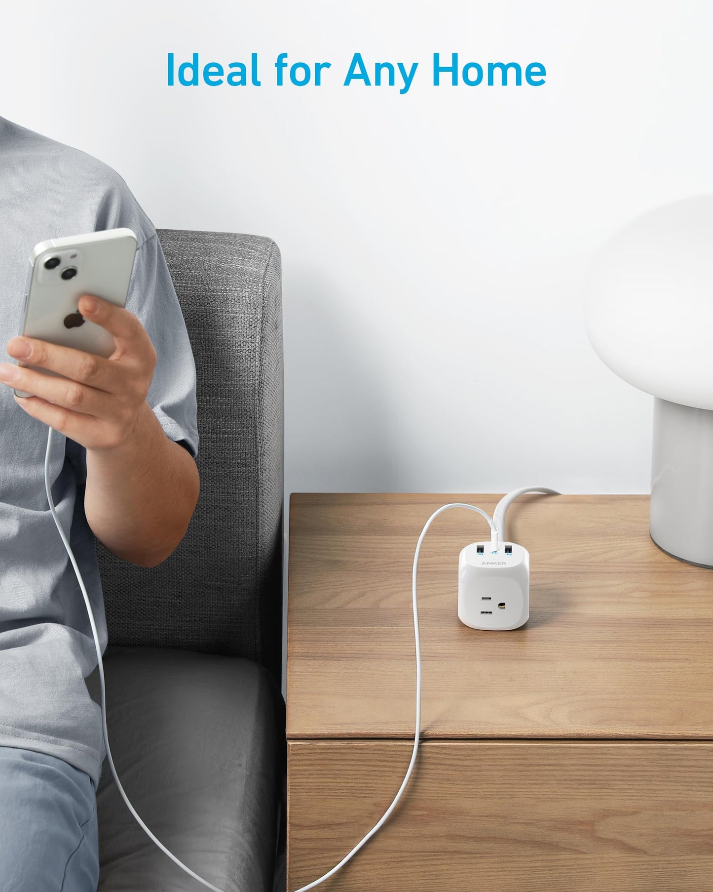 Anker 321 Power Strip with 20W USB-C, 3 Outlets and USB-C Charging for iPhone 15/14 Series, 5 ft Thin Cord and Flat Plug, Power Delivery, for Dorms