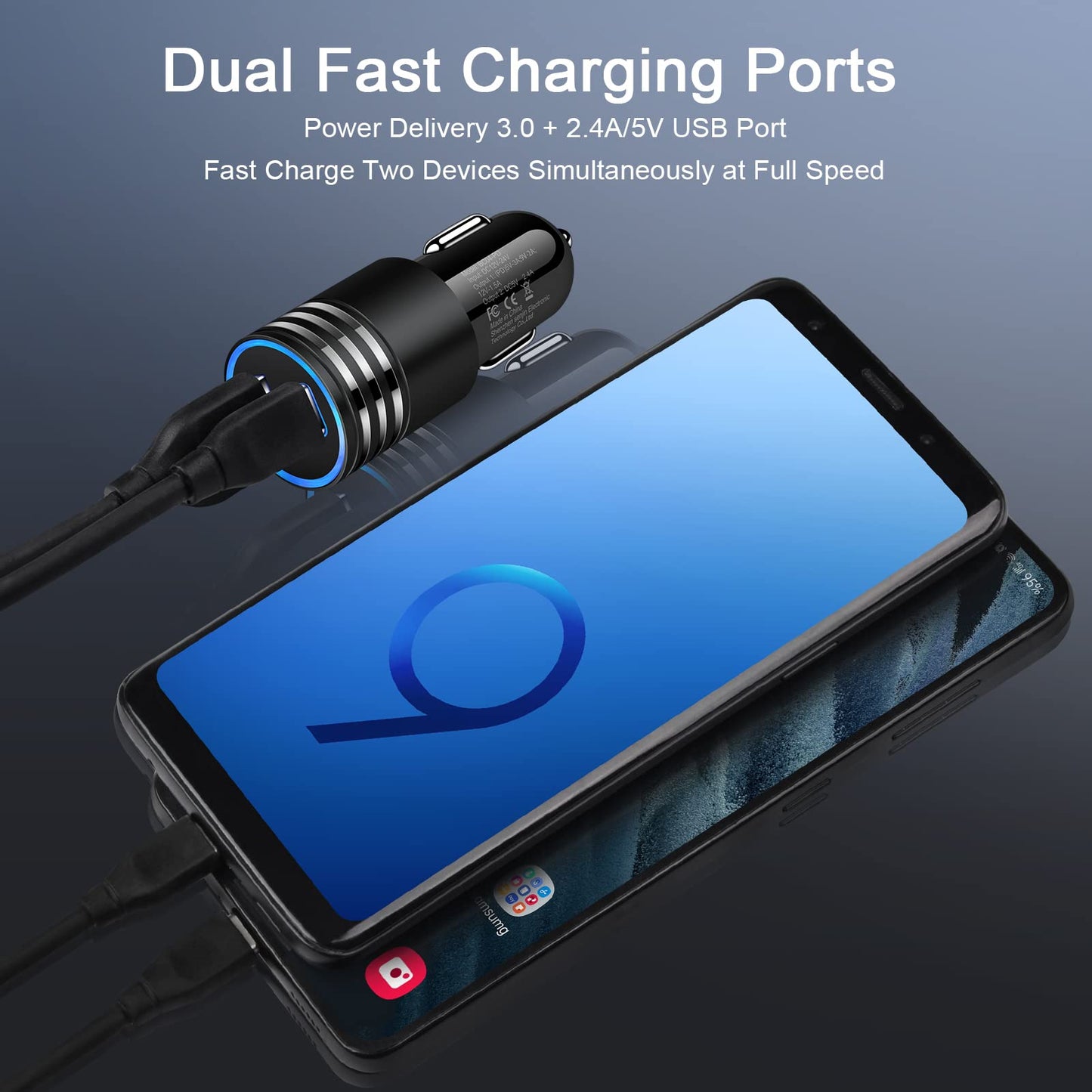 30W USB Type C+USB Car Charger Adapter Plug Fast Charging Compatible for Moto Edge 5G UW/One 5G UW ace/G Power/G Stylus/G Play, Samsung Galaxy