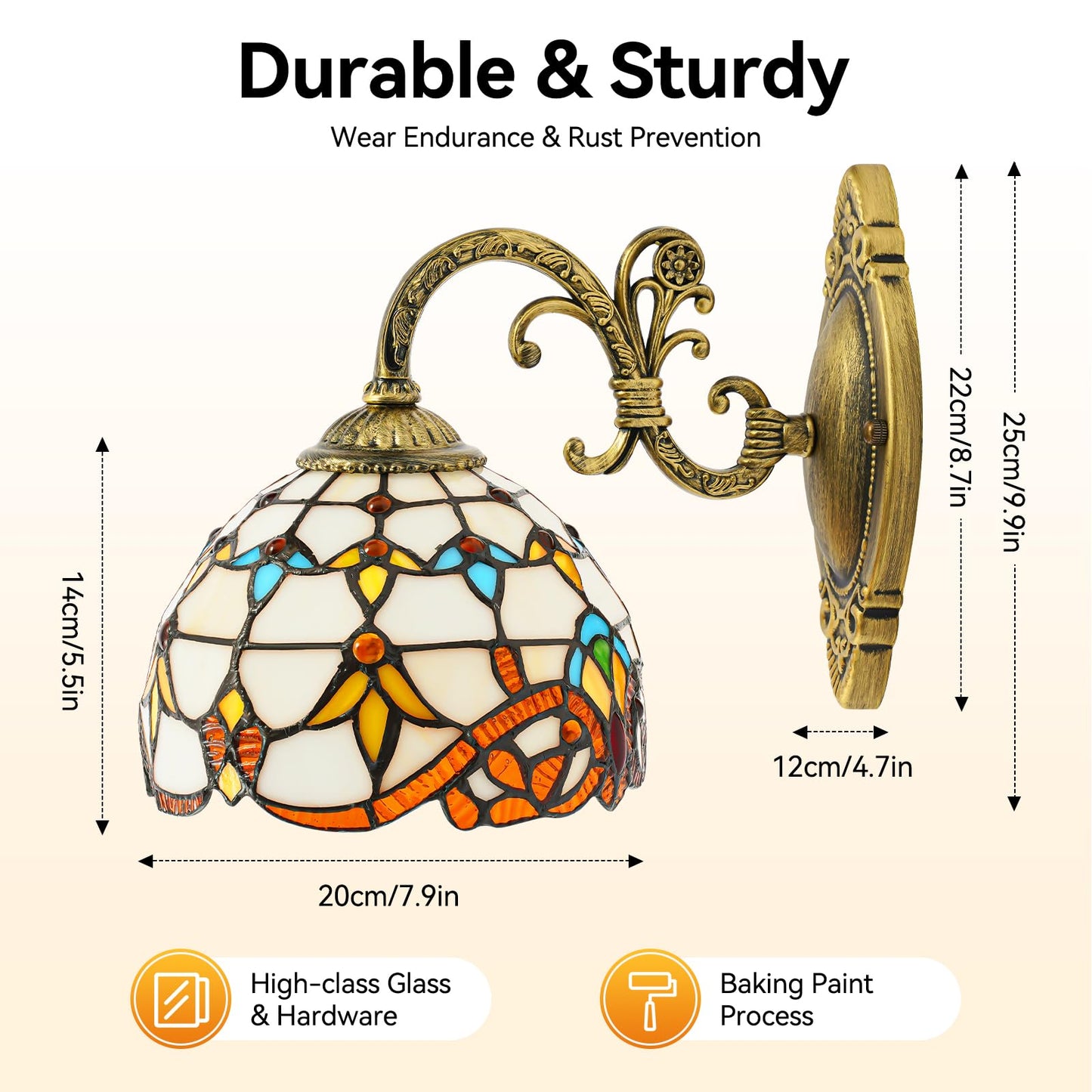 Tiardocge Tiffany Wall Lights, Stained Glass Wall Lamp, Bathroom Wall Sconce Light Retro Fixture, Antique Style Stained Glass Wall for Hallway