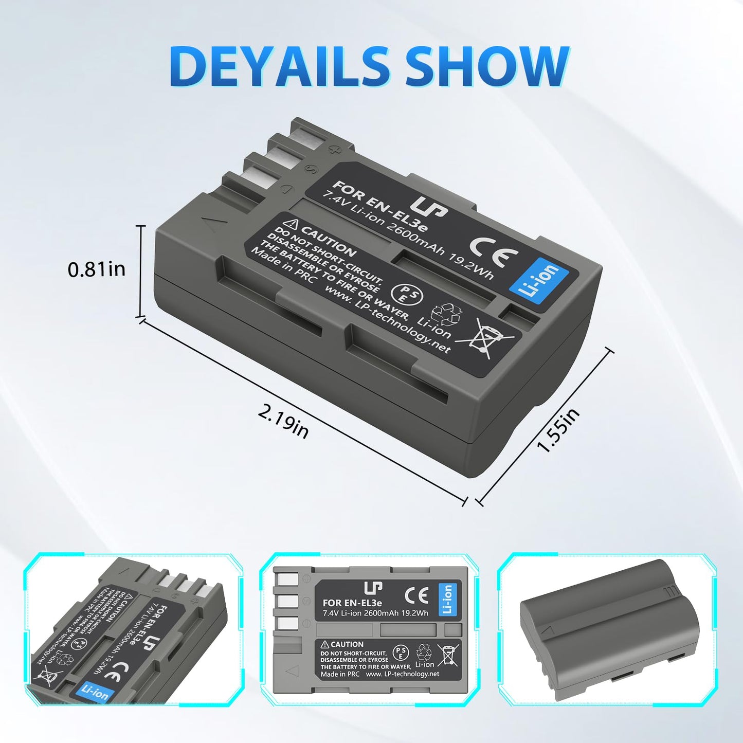 LP EN-EL3e, EL3, EL3a Battery, 2600 mAh Battery Compatible with Nikon D700, D300s, D300, D200, D100, D90, D80, D70S, D70, D50, MH-18, MH18a, MH-19
