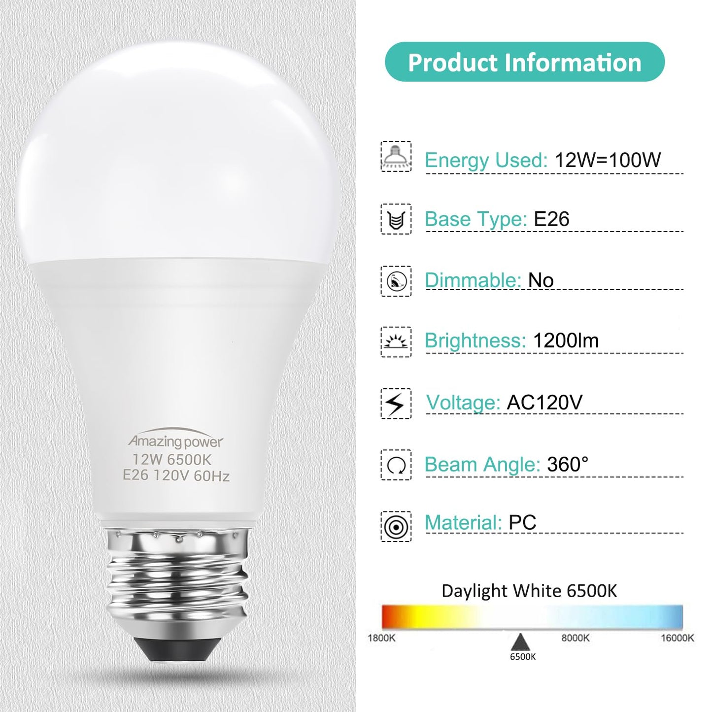 Amazing power 100W Equivalent E26 LED Bulbs, Daylight White 6500K