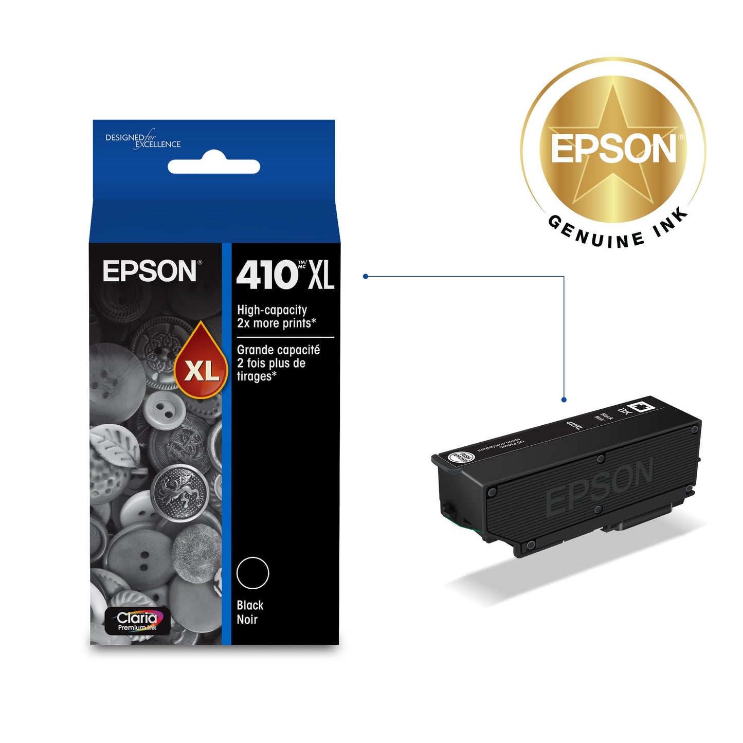 EPSON 410 Claria Premium Ink High Capacity (T410XL020) Works with Expression XP-530, 630, 640, 7100, 830