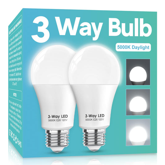Gonhom 3 Way LED Light Bulbs 50 100 150W Equivalent, Daylight White 5000K