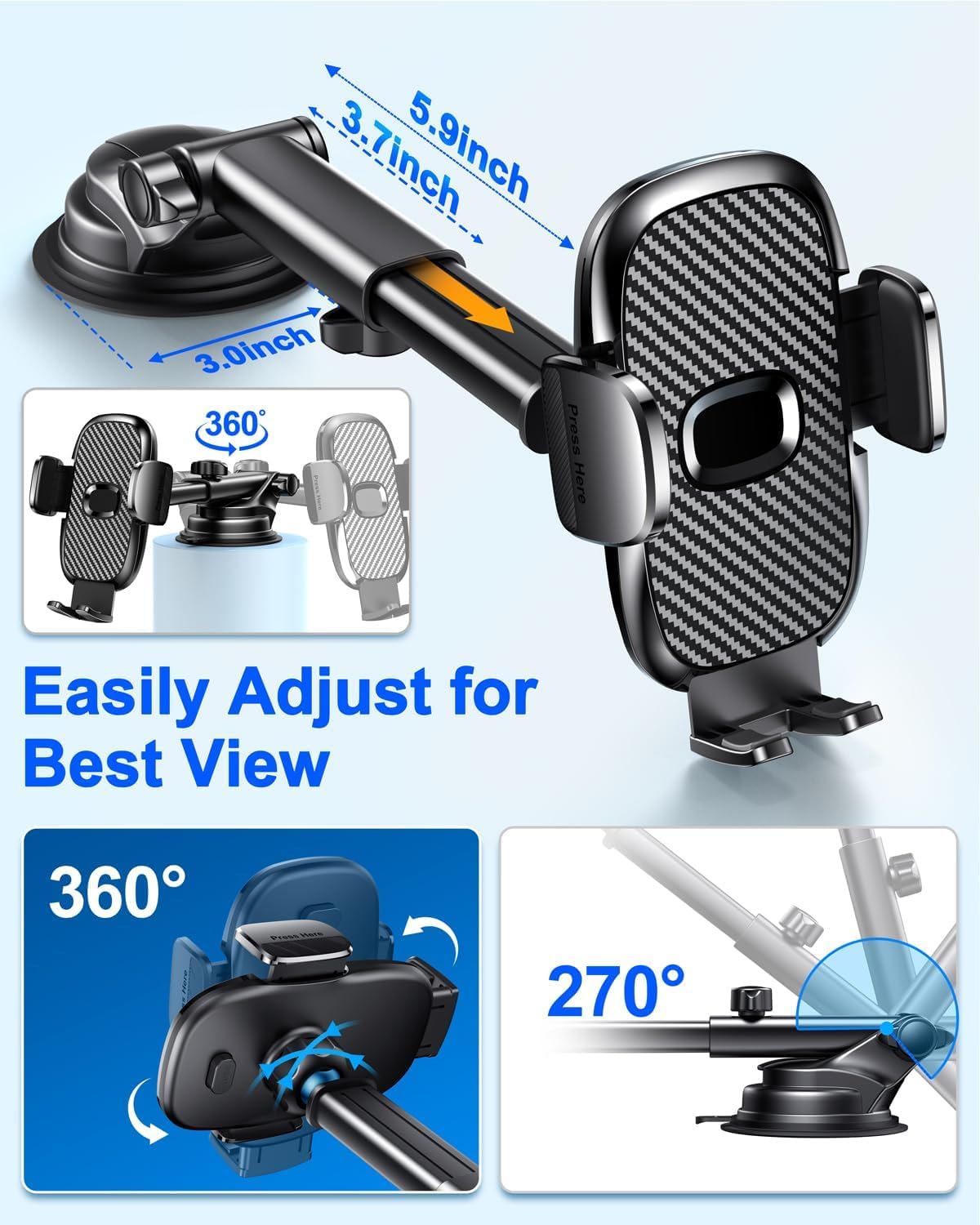FESIYOYE Car Phone Holder[Military-Grade 360°Suction Cup] Phone Holders for Your Car Universal Accessories Air Vent Dashboard Windshield Phone Mount