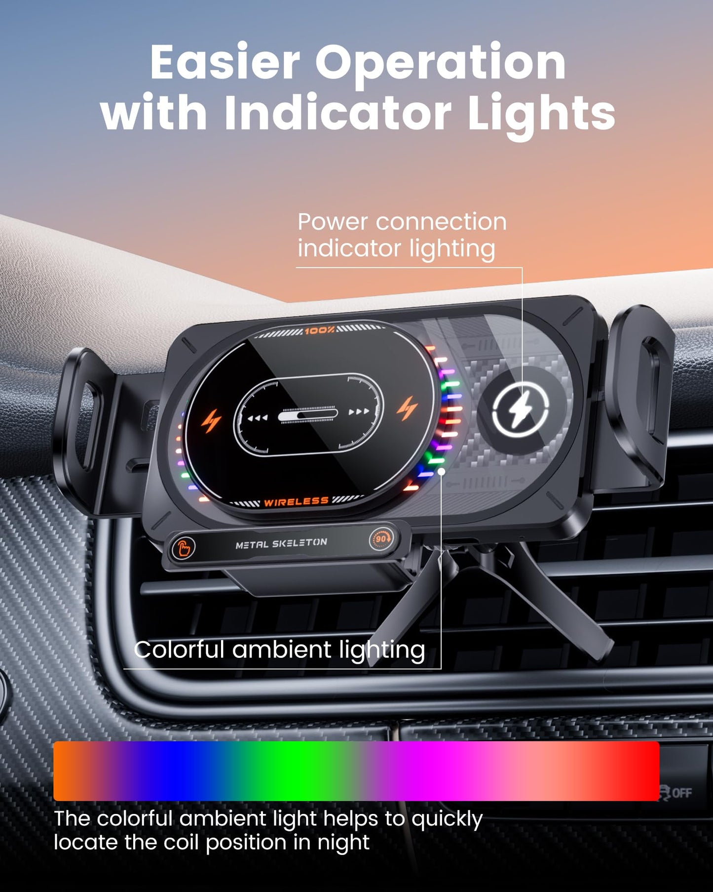 xuenair 15W Fast Charging Wireless Car Charger Mount, Z Fold 7 Car Mount with LED Light Auto Sensor, Car Phone Holder Wireless Charger for Samsung