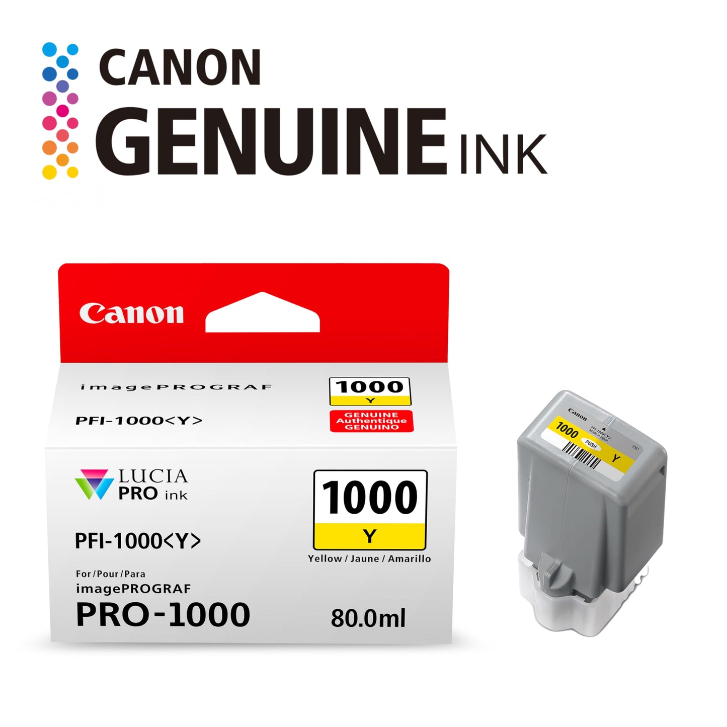 Canon PFI-1000 Genuine Yellow Ink Tank, Compatible with ImagePROGRAF PRO-1000 Printers