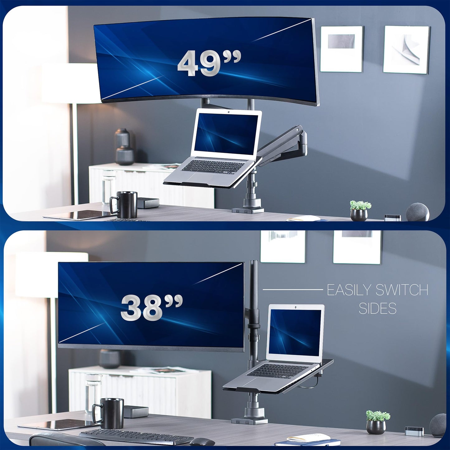 VIVO Pneumatic Arm Ultrawide Monitor Extra Tall Desk Mount for Up to 49 inch Screens and Laptop Tray for Up to 17 inch Notebooks, Holds Ultra-Wides Up